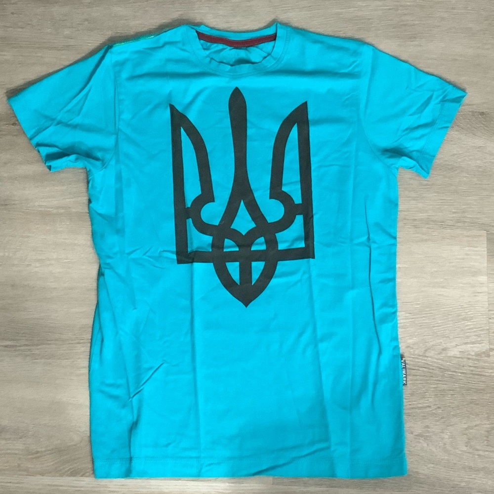 Ukrainian Ladies “Tryzub” Blue Graphic T-Shirt Size M - NEW